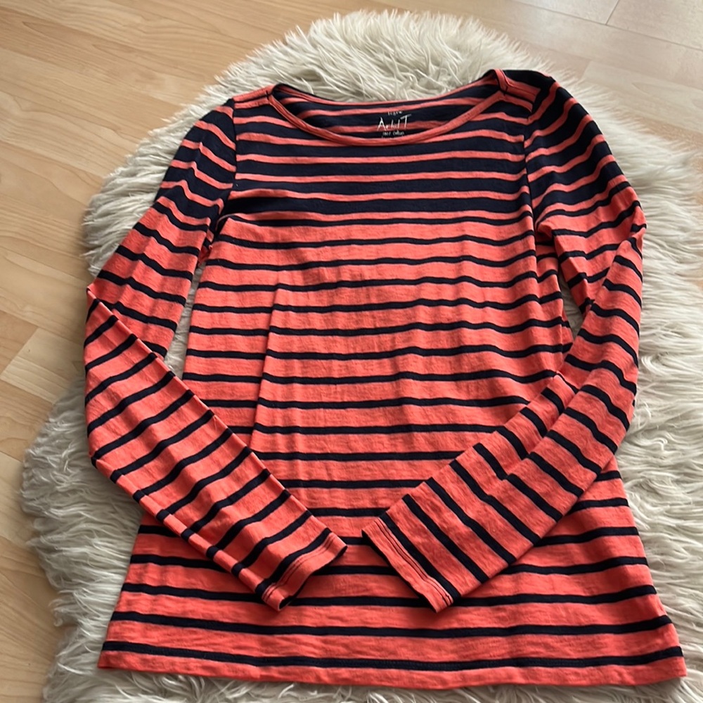 J Crew Womens Coral Navy Striped Artist Tee Small